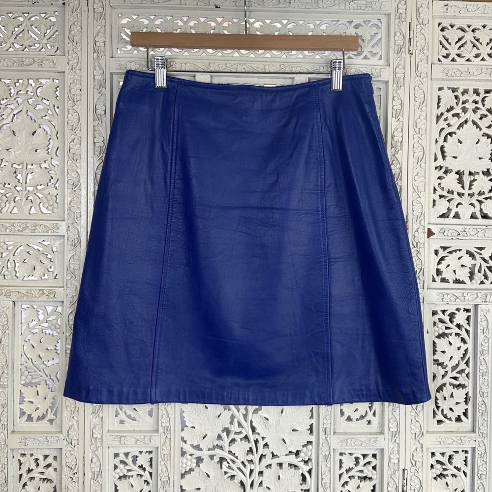Jacqueline Ferrar Royal Blue Lambskin Soft Leather Skirt‎ Sz Womens 12